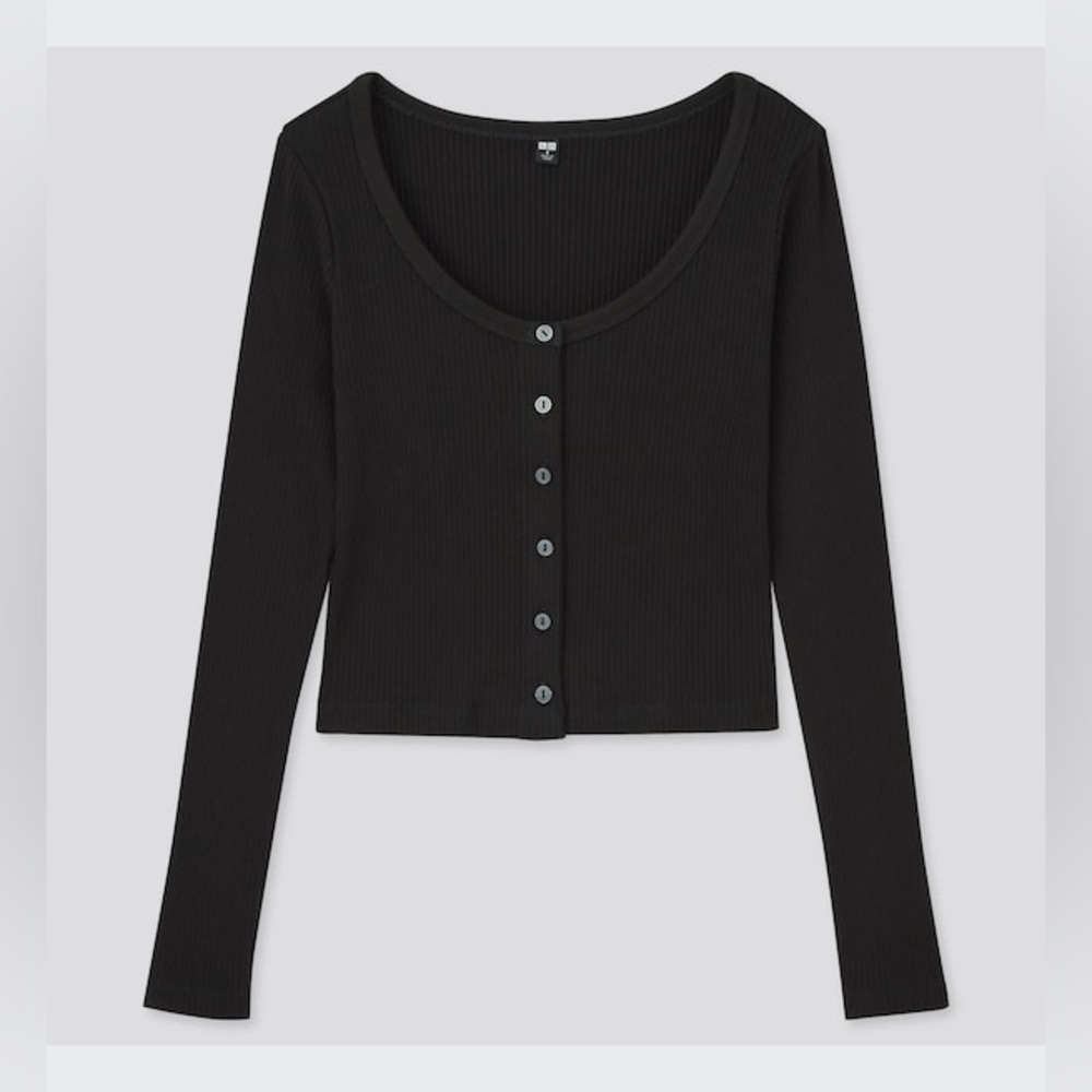 Uniqlo Cotton Ribbed Long-Sleeve Cropped Cardigan